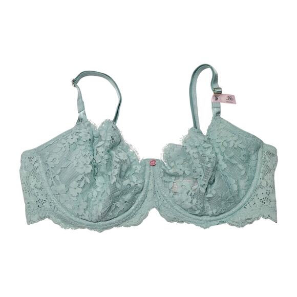 Victoria's Secret Wicked Unlined Lace Balconette Bra Mint Green Size 38D - Picture 1 of 3